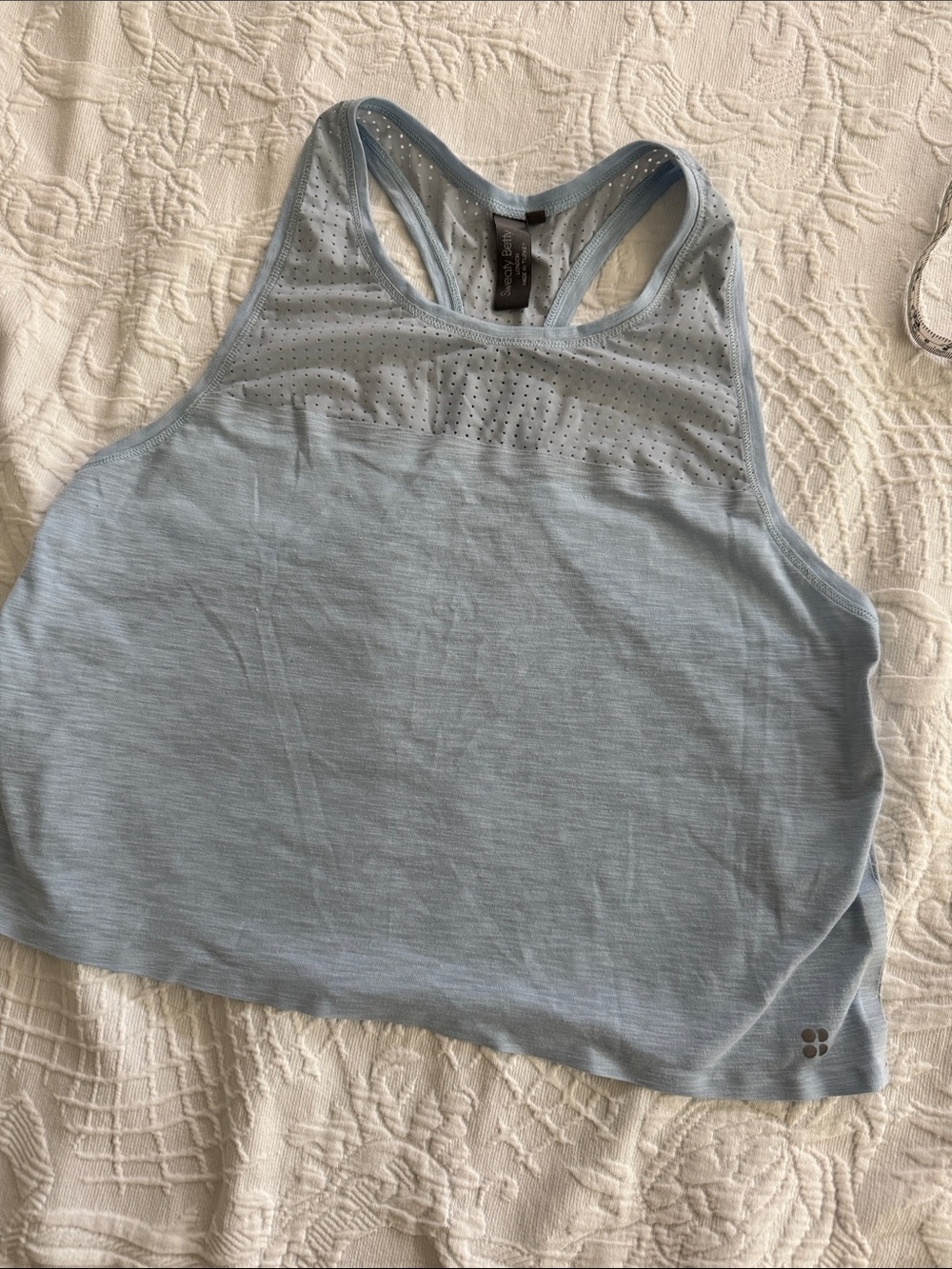 Sweaty Betty soft sky blue perforated racerback tank